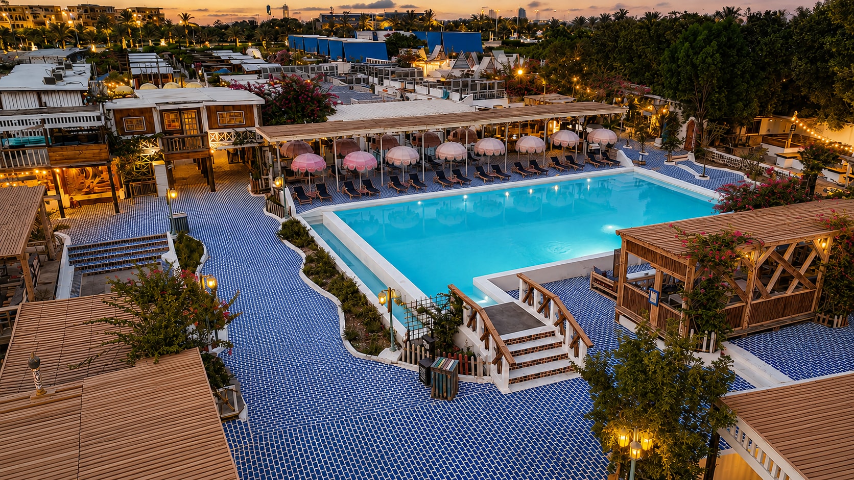 Adult pool at evening